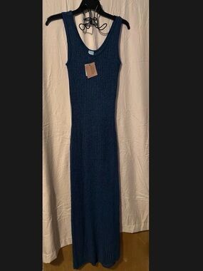 Shade & Shore Navy Ribbed Maxi Swim Coverup